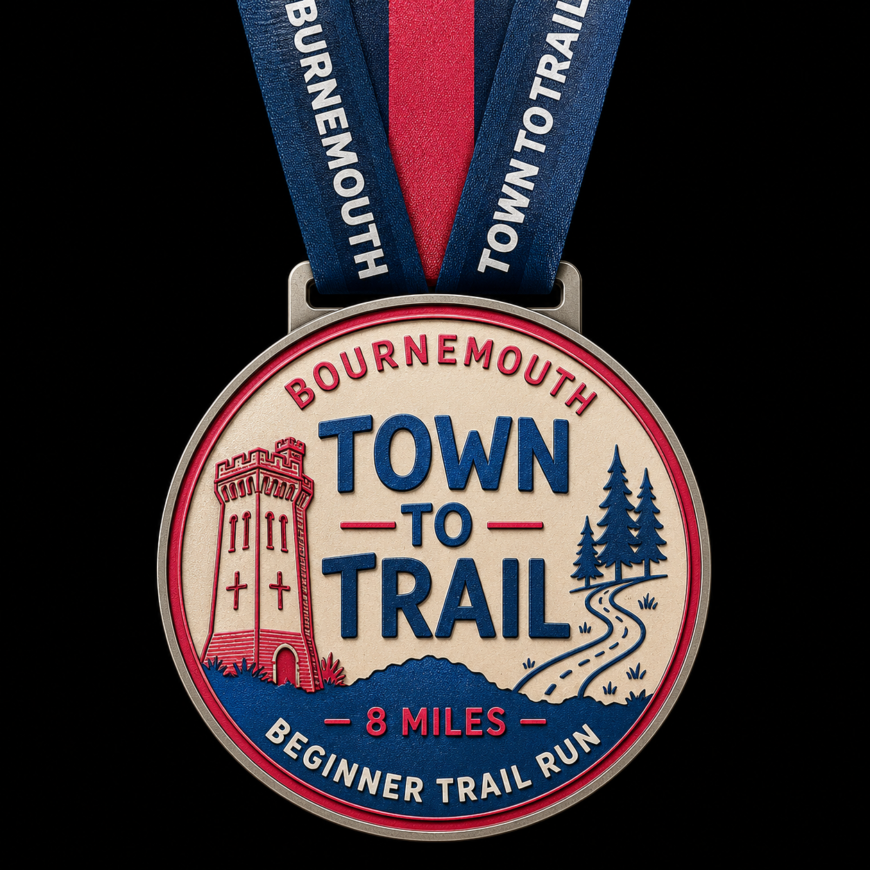 Town to Trail Bournemouth finisher's medal — 8 mile beginner trail run